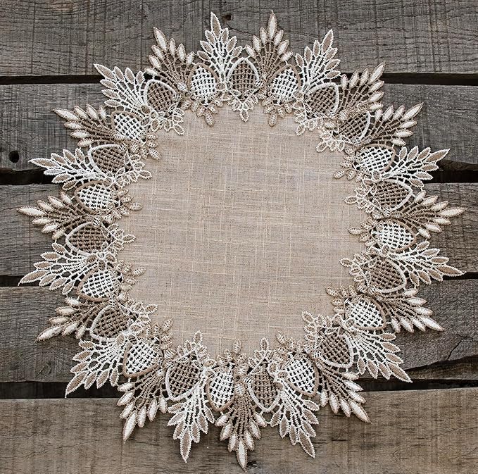 LINENS ART AND THINGS Lace Doily Neutral Earth Tones Table Topper Placemat Beige Brown (16 inch Round)