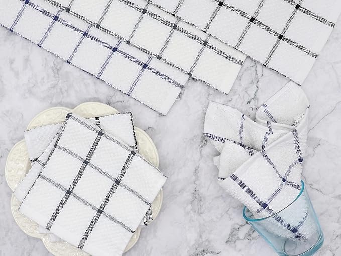 Cotton Cleaning Rags Terry Dish Cloths for Washing Dishes, Set of 8 Dish Rags for Cleaning, Light and Soft Dish Towels for Kitchen Drying Dishes, 12 Inch x 12 Inch (Grey Plaid)