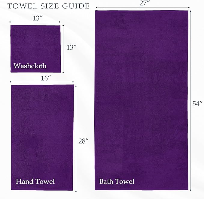 Mocassi Luxury 100% Turkish Cotton 2-Pack Bath Towel Set- Ultra Soft, Quick Dry Highly Absorbent 27 x 54 inch Premium Spa Hotel Quality 2PC Bath Towels - Luxurious Soft Bathroom Towels, Purple