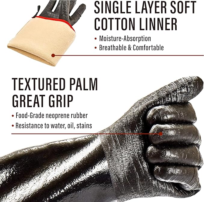 RAPICCA 932°F Heat Resistant BBQ Grill Gloves: Oil Resistant Waterproof for Smoking Grilling Cooking Barbecue Deep Frying Turkey Rotisserie Handling Hot Greasy Meat Stocking Stuffers - 17 in Size XL