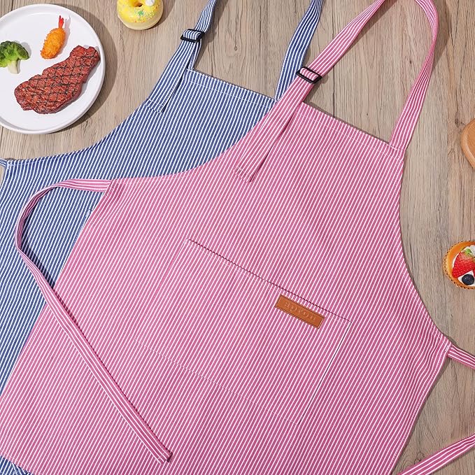 2 Pack Stripes Kids Apron, Kids Cooking Aprons with 2 Pockets, Cute Aprons for Cooking for Boys and Girls