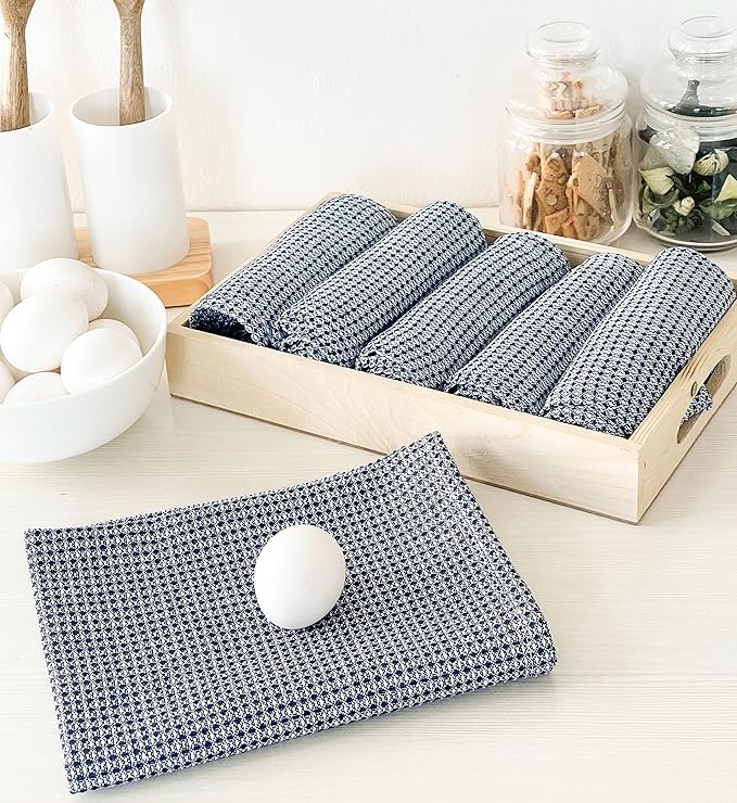 Chardin home Ecofriendly Upcycled Cotton Waffle Kitchen Towels Set, Navy Blue & White | 18x28 Inch Large Dish Cloths Set of 6 |Super Absorbent Reusable Ultra Soft Hand and countertop Tea Towels