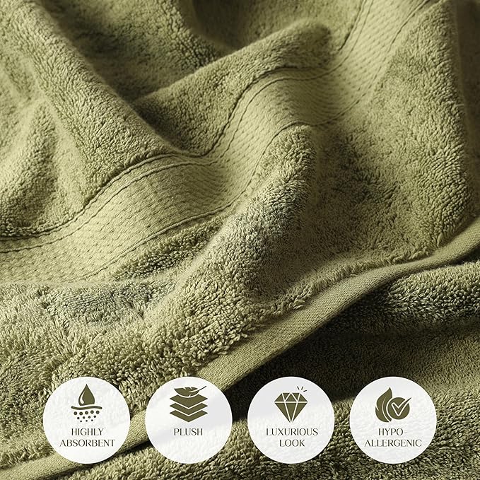 Superior Egyptian Cotton Pile 6 Piece Towel Set, Includes 2 Bath, 2 Hand, 2 Face Towels/ Washcloths, Ultra Soft Luxury Towels, Thick Plush Essentials, Guest Bath, Spa, Hotel Bathroom, Forest Green