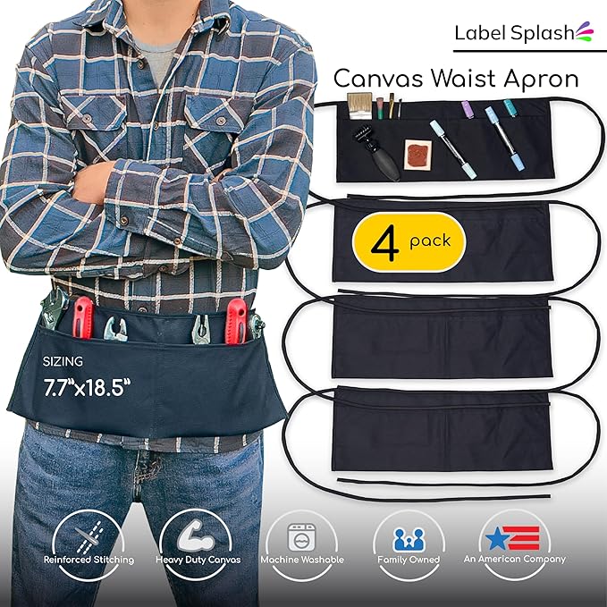 LABELPLASH 2 Pocket Canvas Work Waist Nail Apron Belt Washable Tool Utility Gardening Woodworkers Roofers Artists & Crafts