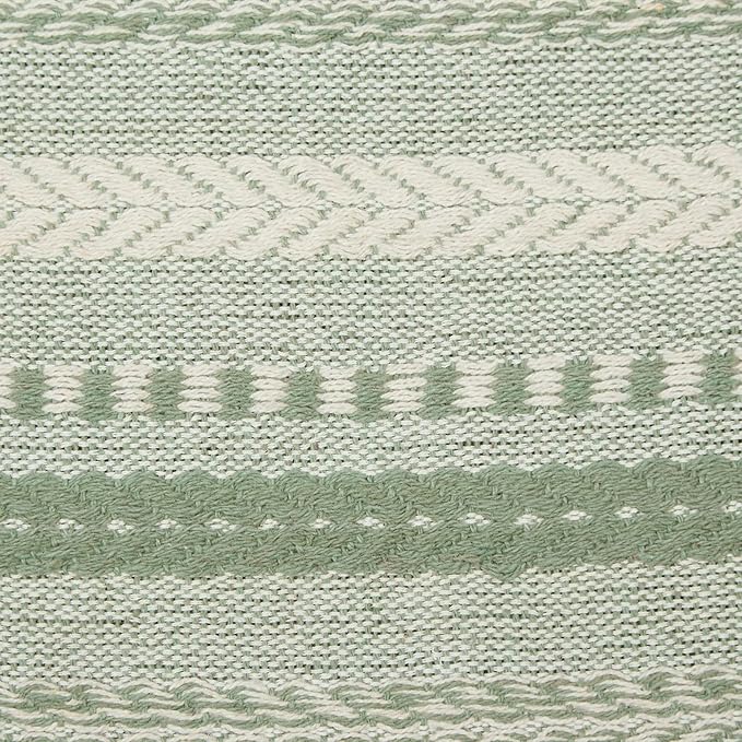 DII Farmhouse Braided Stripe Table Runner Collection, 15x108 (15x113, Fringe Included), Artichoke Green