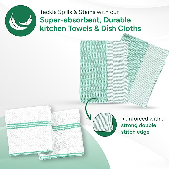 Casa Platino Potholders & Oven Mitts Heat Resistant, 8-Piece Mini Oven Mitt with Silicone Grip, Potholder for Kitchens, 2 Kitchen Towels & 2 Dish Cloths – Durable & Non-Slip – Sage