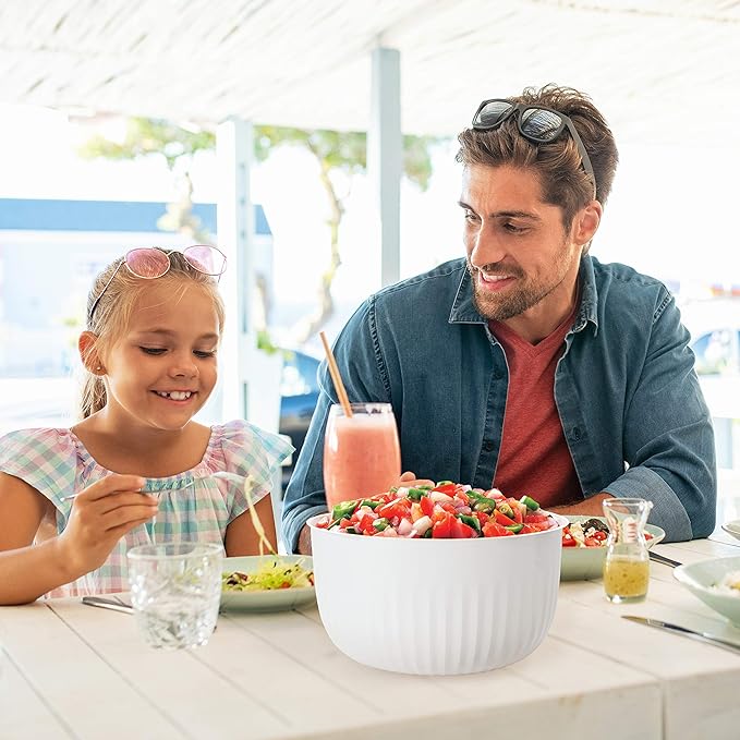 Oggi Prep, Store & Serve Plastic Bowl w/See-Thru Lid- Dishwasher, Microwave & Freezer Safe, (4 qt) Blue w/Dk Blue Lid