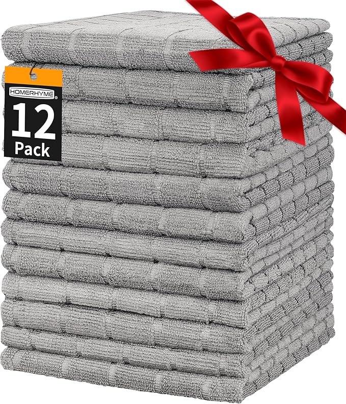 Hand Towels, 12 Pack 25''*15'' Gym Towels, Grey Quick Dry Lint Free Soft Absorbent Bulk Checkered Fingertip Washcloths Bath Towels for Bathroom Kitchen Salon Workout Shower