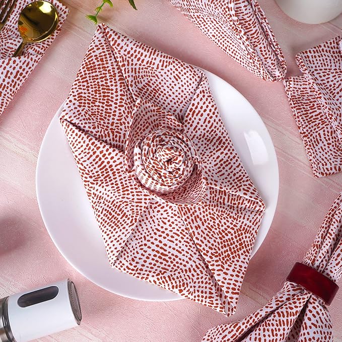 FINGERCRAFT Cloth Napkins, Set of 12 Cotton Linen Blend Printed Dinner Napkins Cloth Mitered Corner Perfect for Parties Dinners Weddings Cocktail Christmas Easter 20x20 Abstract Dot