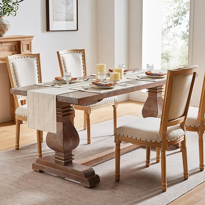 ZeeMart Linen Checked Placemats Set of 6, Plaid Embroidery Textured Table Mats, Double Layer Thick Farmhouse Rustic Place Mats for Kitchen Dining Table Home Decor, Beige 13x19 Inch