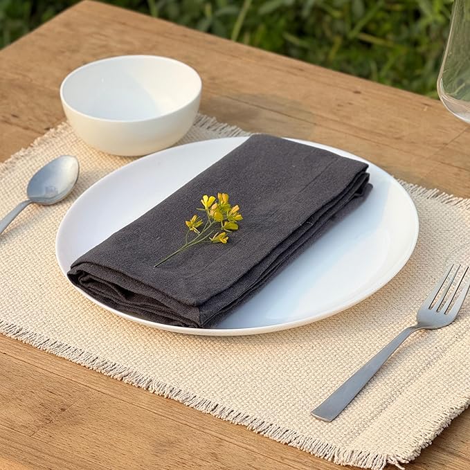 Ramanta Home Charcoal Cotton Dinner Napkins Set of 12, 18x18 Inch 100% Cotton Cloth Napkins, Reusable Fabric Table Napkins for Everyday Dining, Parties, Weddings, Spring & Easter Table Décor Washable