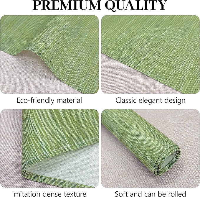 Bloss Placemats Set of 4 Green, Table Mats Set of 4, Linen Woven Placemats for Kitchen Table Indoor/Outdoor, 12" x 18" Washable Place Mats