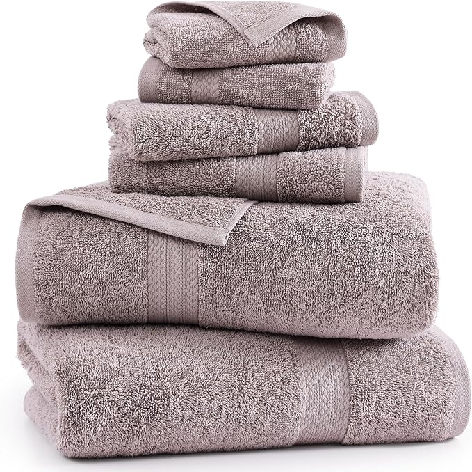 LANE LINEN 100% Ring Spun Cotton Bathroom Towel Set - 6 Piece - Soft, Quick Dry & Highly Absorbent - 2 Bath, 2 Wash cloths, 2 Hand Towels - Ideal for Guests & Perfect for Bathroom decor - Platinum