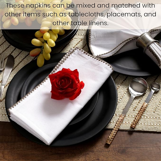 Cotton Clinic Cloth Dinner Napkins 100% Cotton 20x20 Inch Set of 4 - Soft Durable Reusable - Perfect for Dining Weddings Parties Holidays Easter and Everyday Use Table Napkins White Grey