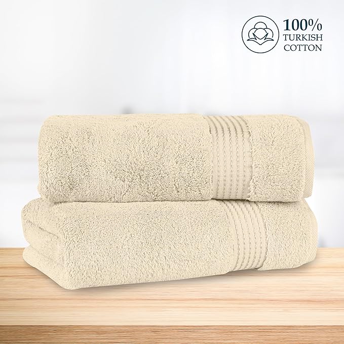Mocassi Luxury 100% Turkish Cotton 2-Pack Bath Towel Set- Ultra Soft, Quick Dry Highly Absorbent 27 x 54 inch Premium Spa Hotel Quality 2PC Bath Towels - Luxurious Soft Bathroom Towels, Ivory