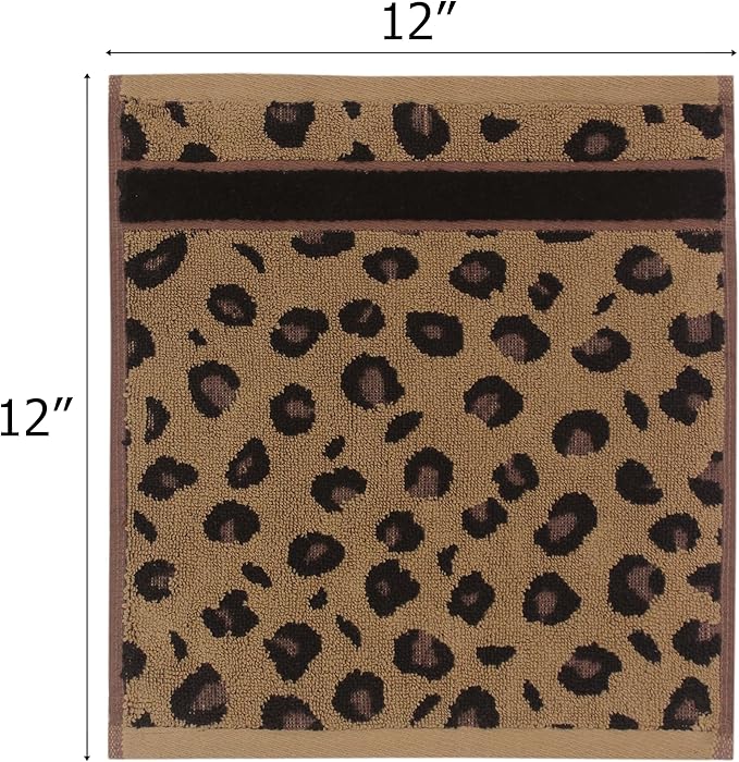 COTTON CRAFT Wash Cloth - Set of 12 Animal Print Safari Decorative Washcloth - 100% Cotton Jacquard Bathroom Face Towel Set - Super Soft Quick Dry Absorbent Luxury Guest Towel - Easy Care - 12 x 12