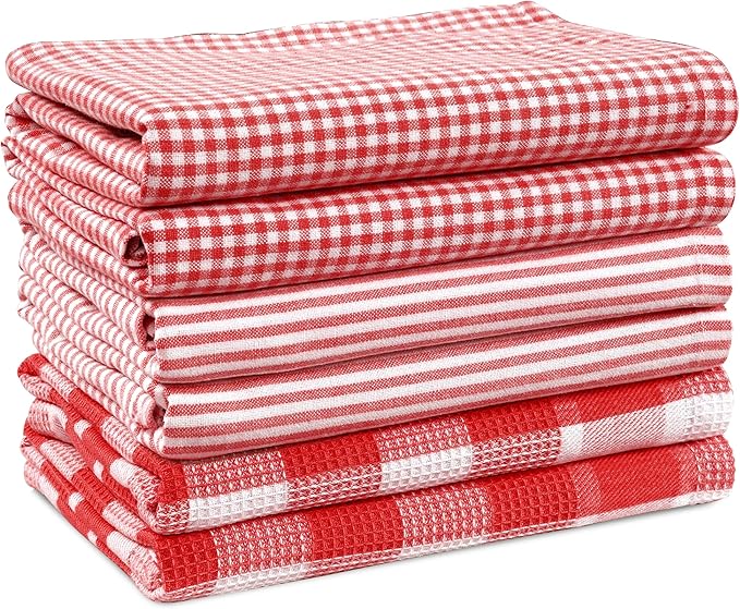 Casa Platino 6PC Kitchen Towels Set, 18"x28", Summer Kitchen Towels, Cleaning Towel, Cotton Absorbent Kitchen Towel - Red