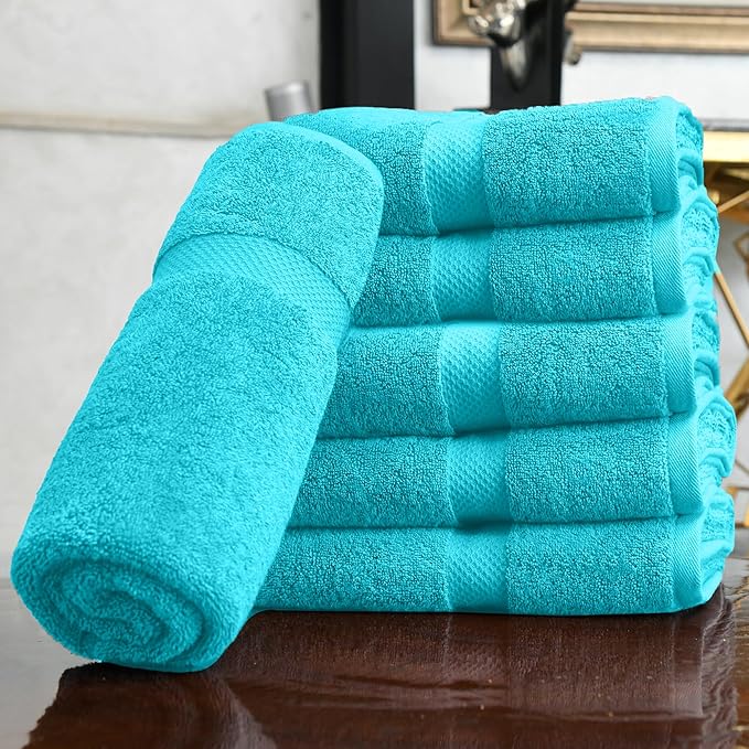 HERCULEAN Premium Bath Towels 24 x 48 Pack of 6 | Quick Dry and Highly Absorbent | 100% Cotton Terry Towels for Bathroom - Perfect for Shower - Pool and Spa - Luxury Soft Towels - Aqua Blue