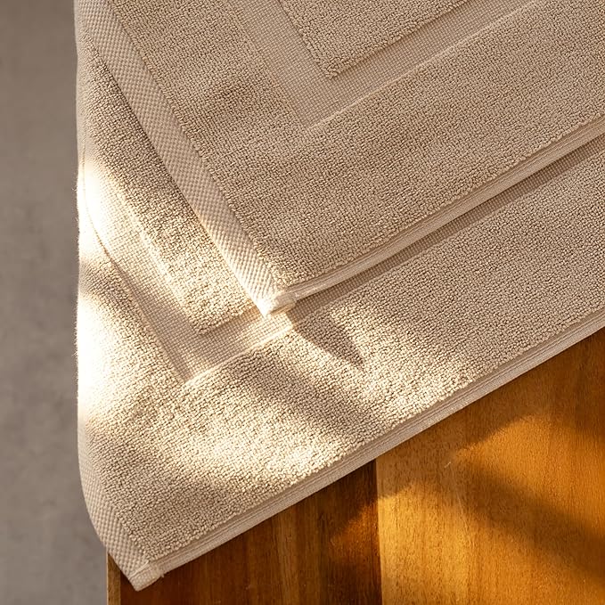 SALBAKOS 100% Turkish Cotton Bath Mat Set 2-Piece - 20x34 inch, Hotel & Spa Collection, Soft, Absorbent, Long Lasting, Durable Bathroom Rugs | Made in Turkey (Taupe, 2 Bath Mats)
