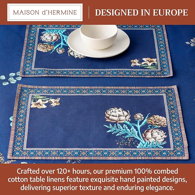 Maison d' Hermine Placemats 100% Combed Cotton Premium Set of 4 Decorative Washable Table Cloth Placemat, Dining, Buffet Parties & Wedding Use Artichoke (13 Inch x 19 Inch)