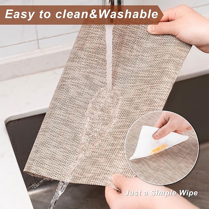 CADONO Placemats Set of 4 Washable Indoor/Outdoor Vinyl Place Mats for Dining Table Durable Non-Slip Heat Resistant PVC Weave Table Mats（Khaki）