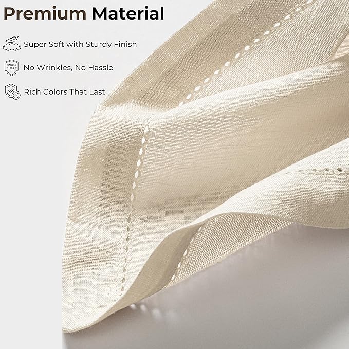 Ramanta Home Decorative Cloth Dinner Napkins Set of 4, 20x20 Inch Natural Hemstitched Flax Cotton Napkins with Mitered Corners, Oversized Use, Parties, Weddings, Spring, Easter Cloth Napkins