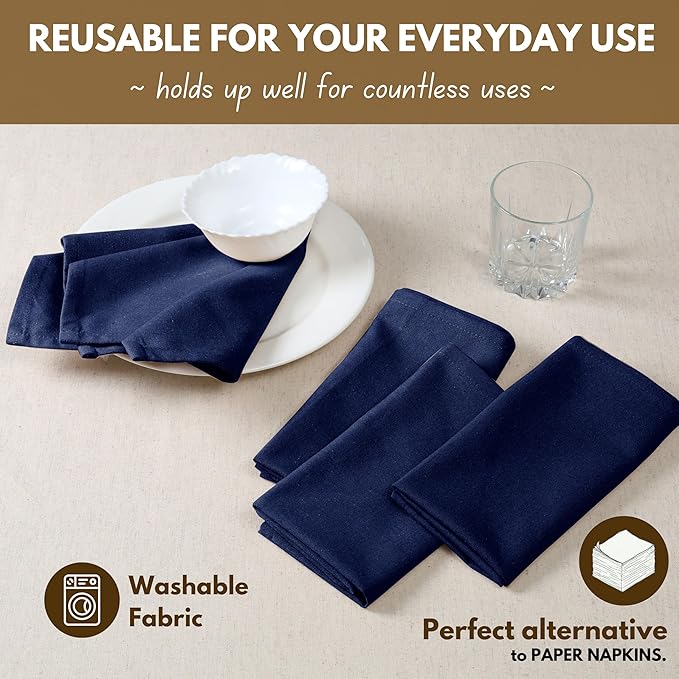Native Fab Cloth Dinner Napkins Set of 12 Cotton 17x17 Absorbent Soft Restaurant Hotel Quality - Cocktail Napkins, Wedding Dinner Napkins - Everyday Use, Easy Care Washable - Ink Blue