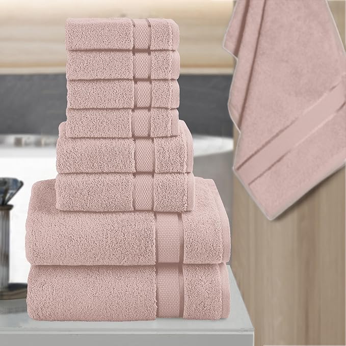 Elegant Comfort Premium Cotton 8-Piece Towel Set, Includes 4 Washcloths, 2 Hand Towels and 2 Bath Towels, 100% Turkish Cotton - Highly Absorbent and Super Soft Towels for Bathroom, Dusty Rose