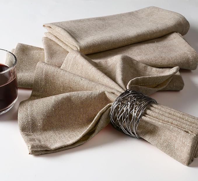 Native Fab Chambray Cloth Napkin Set of 4, 100% Cotton, Washable, Reusable Dinner Cloth Napkin 17x17 inches, Table Decor Napkins for Dinner, Events, Brown