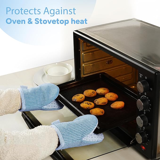 Casa Platino BBQ Gloves & Potholders Set, 4Pc Kitchen Mitts for Oven & Baking, Holder for Hot Pots & Dishes – Heat Resistant Up to 500°F, Non-Slip & Machine Washable – Cornflower