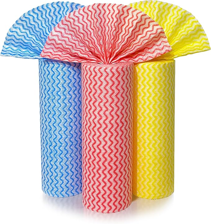 GLL Disposable Cleaning Cloths Wipe Roll, Dish Wash Cloths, Cleaning Washcloth Towel for Kitchen Bathroom Furniture and Car, One-Hand Tearing (Pack of 3-Rolls, 150-Sheets Total)