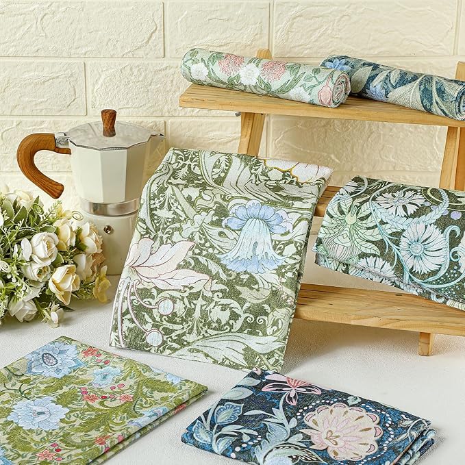 TecUnite 6 Pcs Vintage Floral Kitchen Towels Set Retro Flower Dish Towels Absorbent Decorative Colorful Tea Hand Towel for Cleaning Drying Wiping Task Women Mom Housewarming Gifts Decor
