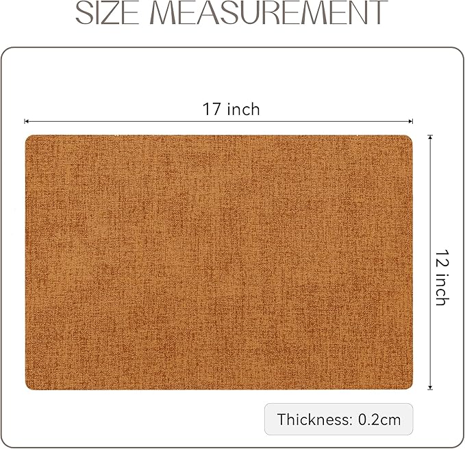 Romanstile Vinyl Placemats Set of 4-12 X 17 Inch - Faux Leather 100% Waterproof Oil-Proof Wipeable Place Mats, Heat Resistant Reversible PU Table Mats for Kitchen Dining Party Outdoor, Orange