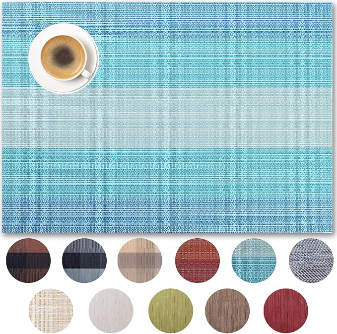 Placemats Set of 6 - Easy Clean Woven Vinyl Placemats for Dining Table, Indoor/Outdoor Place Mats, Washable PVC Table Mats（Ocean Geode）