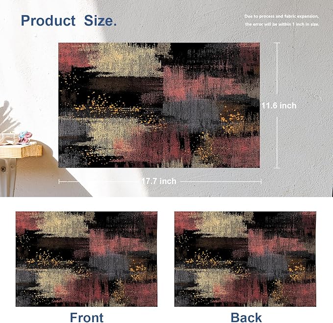 Batmerry Artwork Dark Tones Placemats, Artistic Expression Muted Color Washable Linen Table Mats for Kitchen Table Double Insulation Decor Dining Set Indoor Outdoor 12X18 in Set of 4