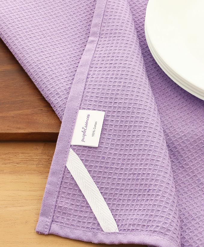 PurpleEssences Waffle Weave Kitchen Towel, 100% Cotton - 15x25 Inches with Hanging Loop, Ultra Soft Absorbent Quick Drying Dish Cloth, Tea and Hand Towels, 6 Pack - Spring Easter Summer - Lavender