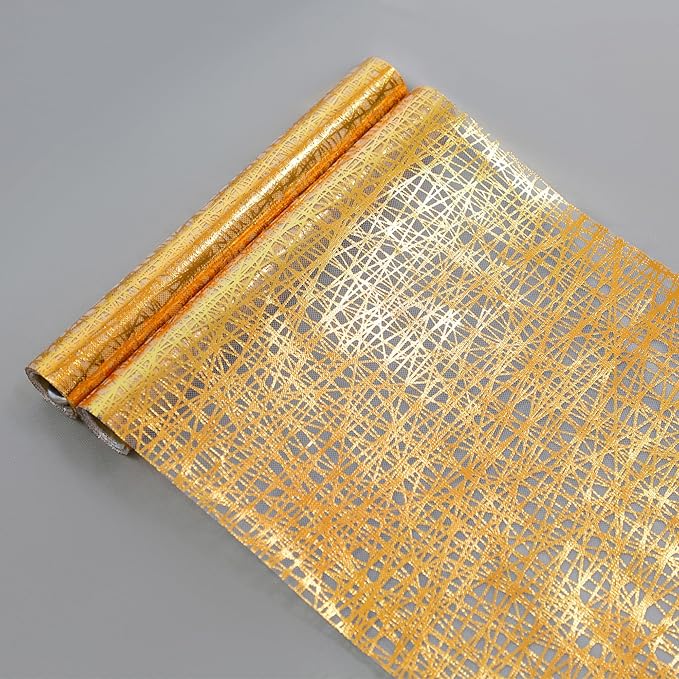 Snowkingdom 2 Pcs Gold Table Runner 11x 108 Inch Thin Mesh Sparkle Glitter Metallic Golden Lines Runner Gold Table Decorations for Wedding Birthday Party, Bridal Shower, Baby Shower, Christmas