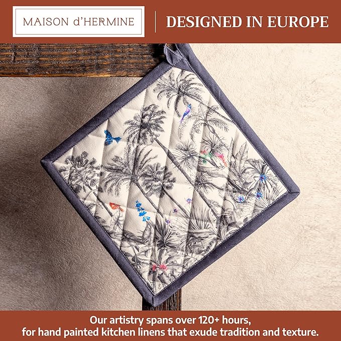 Maison d' Hermine Pot Holders 100% Cotton Heat Resistant Potholders 8" x 8" Hot Pads with Loop for Thanksgiving Christmas Decorations BBQ Cooking Baking Handling Hot Pans (Pack of 1, Amazonia)