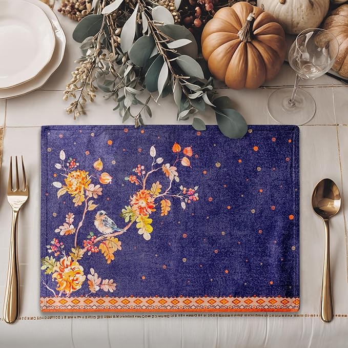 Maison d' Hermine Placemats Set of 4 100% Cotton Washable Cloth Place Mats, Reusable Table Mats for Thanksgiving Christmas Decorations Kitchen Dining Party Wedding (Kelim - Infinity, 13" x 19")