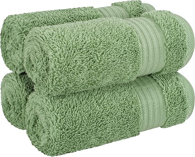 Cotton Paradise 100% Cotton Turkish Washcloth Set for Bathroom, 4 Piece Soft Absorbent Small Towels Wash Rags, Sage Green