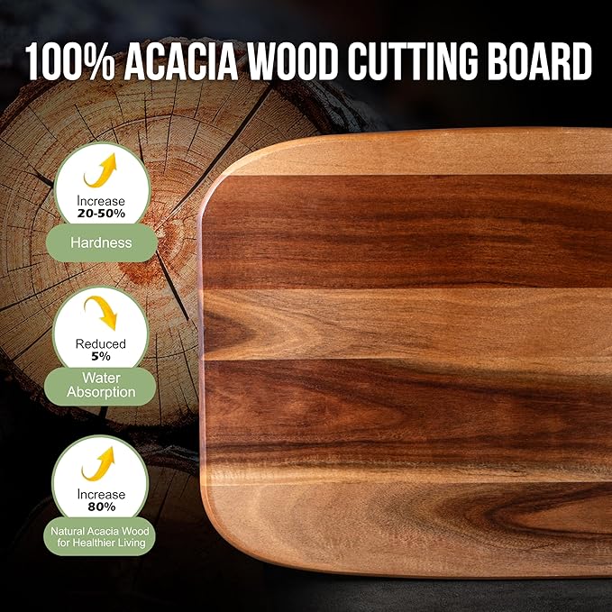 Wood Cutting Boards for Kitchen,JAMES.F Acacia Wooden Heavy Duty Cutting Board, Chopping Serving Boards with Hanging Hole for Meat Bread or Vegetables