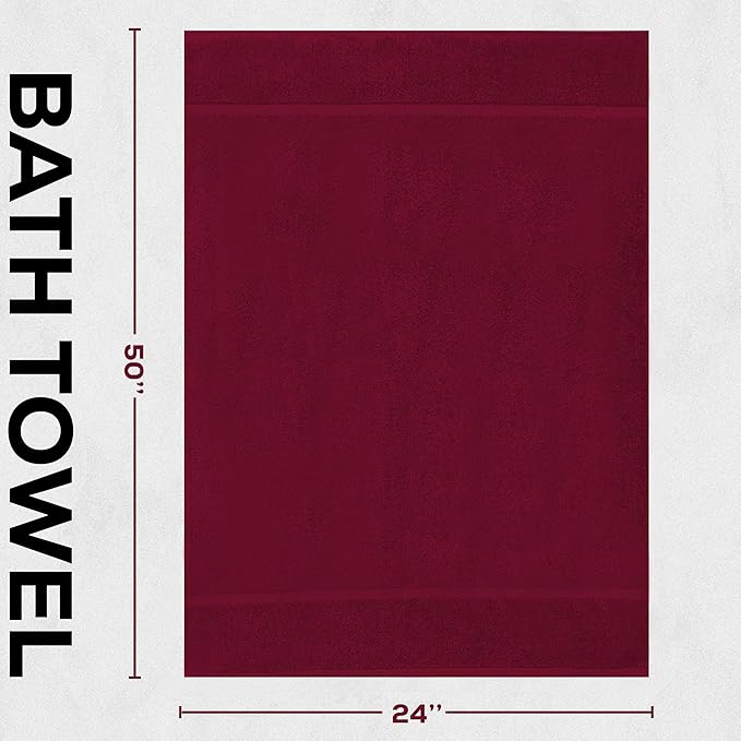 GOLD TEXTILES Premium Red Wine 100% Cotton Bath Towels Set (24 Pack, 24 x 50 Inch) High Absorbency Multipurpose Quick Drying Pool Gym Hotel Spa Bath Towel (24, Red Wine)