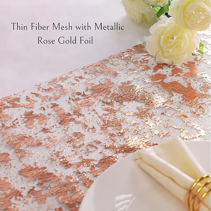 Snowkingdom 2 Pieces Rose Gold Table Runner 11"x108" Glitter Sequin Metallic Pink Thin Mesh Runner Sparkly Table Decorations for Wedding, Bridal Shower, Baby Shower Birthday Party