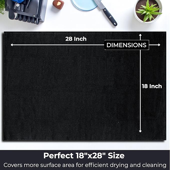 Highly Absorbent Cotton Dish Towels for Drying - Set of 6 Black Kitchen Towels - 18"X28" Lint Free Waffle Weave Cloth Linen Hand Bathroom Bulk Dishtowels