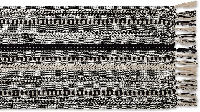 DII Farmhouse Braided Stripe Table Runner Collection, 15x72 (15x77, Fringe Included), Black