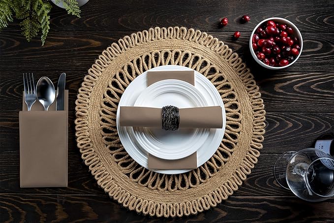 100 Linen-Feel Colored Paper Napkins - Decorative Cloth-Like Beige Dinner Napkins - Soft And Absorbent. For Kitchen, Party, Wedding, Bathroom Or Any Occasion. (Pack of 100)