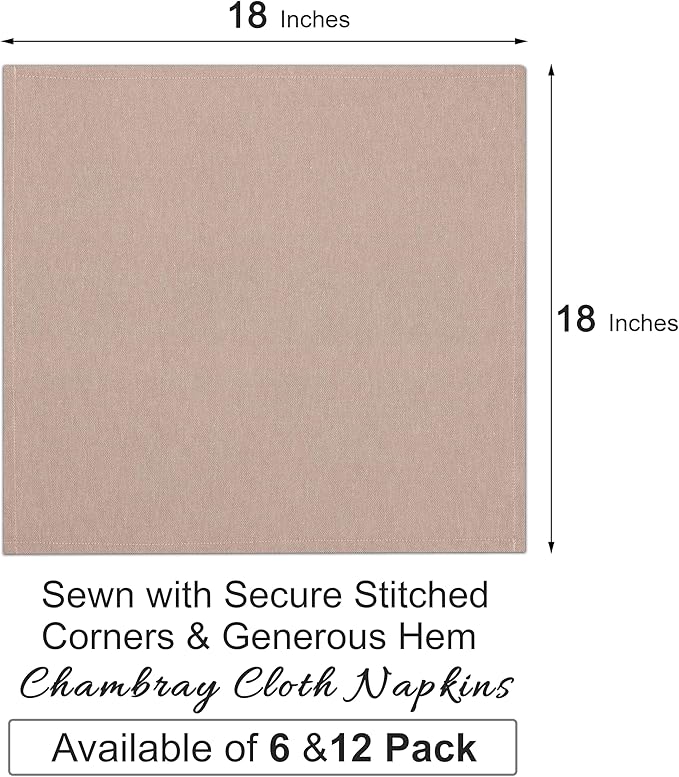 Ruvanti Cloth Napkins Set of 12, 18x18 Reusable Napkins Cloth Washable, Soft & Durable Table Napkin, Poly Cotton Fabric Dinner Napkins for Parties, Christmas, Thanksgiving, Weddings - Sand