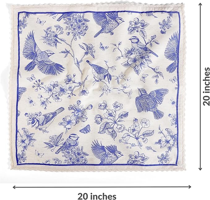 FINGERCRAFT Dinner Cloth Napkins Cotton Blend Set of 12 Premium Quality Mitered Corner with Natural Lace for Home Restaurant Wedding Christmas Napkins Cloth 20 inch Toile Print with Lace