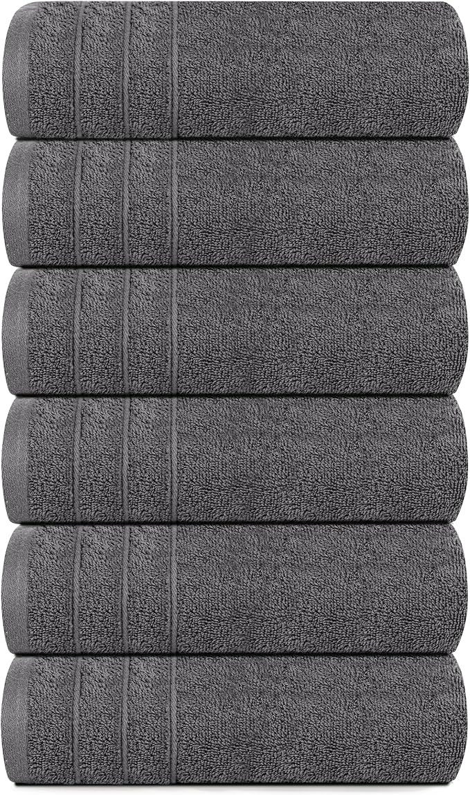 Tens Towels Pack of 6 Hand Towels, 100% Cotton, Lighter Weight, Quick to Dry, 16 x 28 Inches, Super Soft & Absorbent, Perfect for Bathroom & Kitchen, Dark Grey