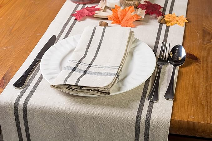 DII French Stripe Tabletop Collection Farmhouse Style Dining Table Linen Napkin Set, 20x20, Taupe/Black, 6 Piece